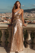Special Occasion Sophisticated Elegant Rose Gold Sequins Mermaid Sleeveless Floor-Length Prom Dress