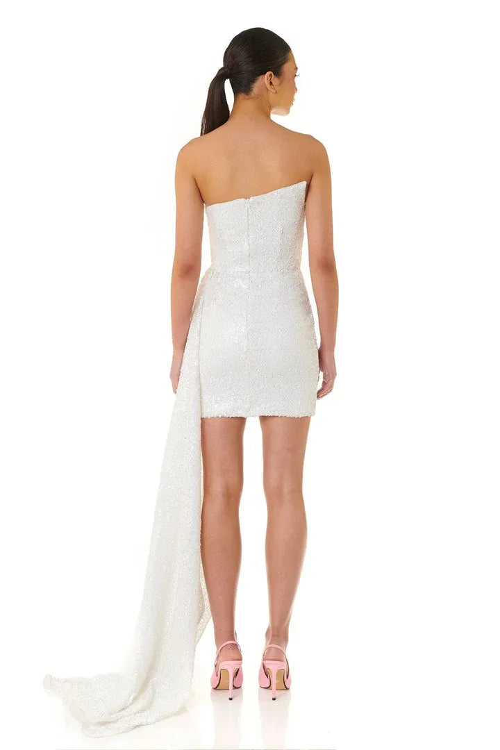 Refined Beautiful Timeless Chic Elegant White Sequins Sheath Sleeveless Mini Wedding Dress