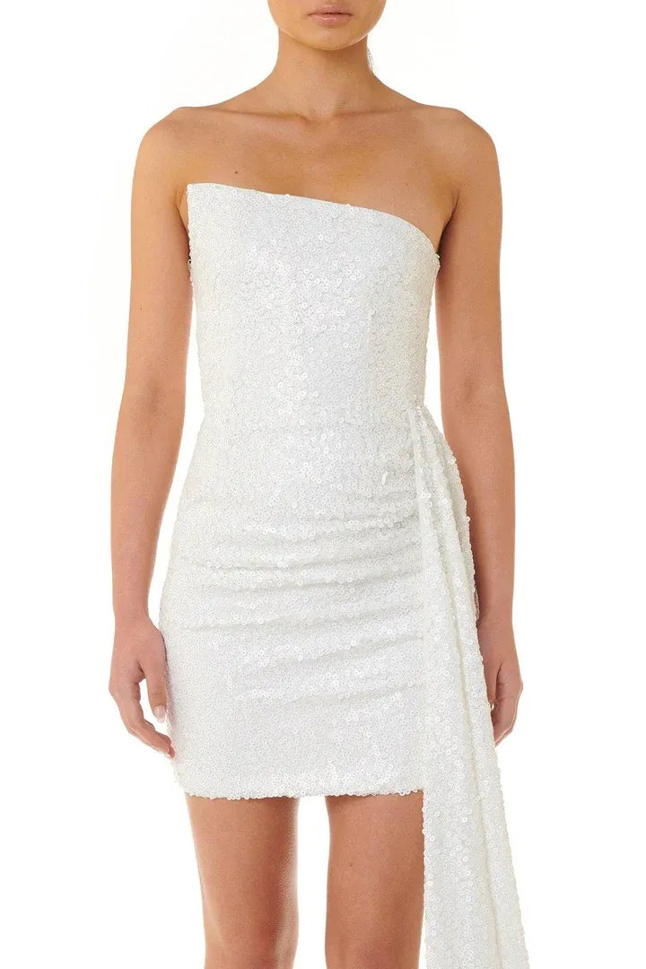 Refined Beautiful Timeless Chic Elegant White Sequins Sheath Sleeveless Mini Wedding Dress