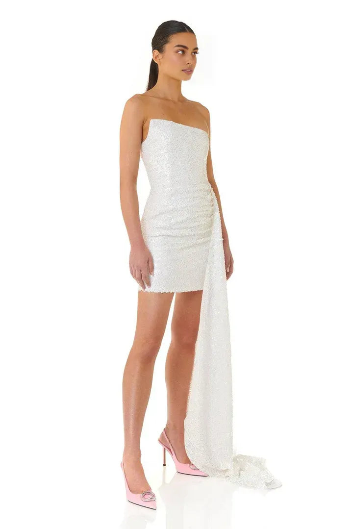 Refined Beautiful Timeless Chic Elegant White Sequins Sheath Sleeveless Mini Wedding Dress