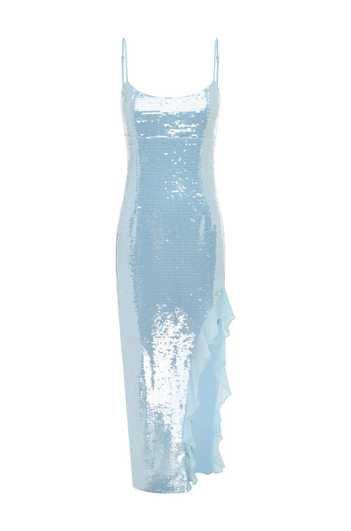 Graceful Stylish Elegant Light Blue Sequins Sheath Square Neck Sleeveless Prom Dress