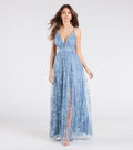 Special Occasion Sophisticated Graceful Elegant Light Blue Lace A-Line Sleeveless Floor-Length Prom Dress