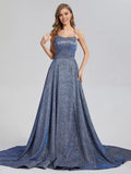 Sparkling Cross Back Prom Dresses With Attached Train