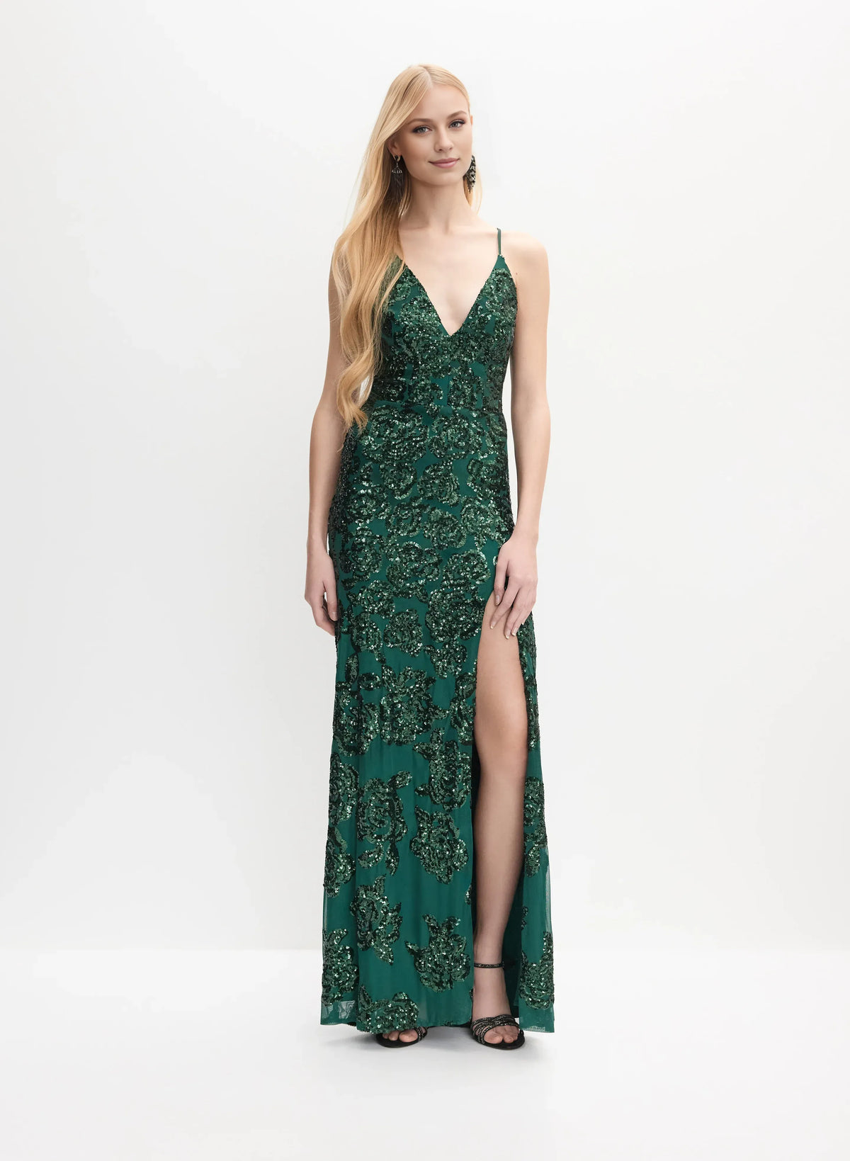 Stylish Refined Beautiful Timeless Elegant Emerald Green Sequin Sleeveless Floor-Length Prom Dress