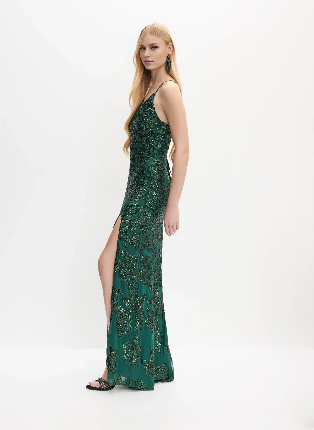 Stylish Refined Beautiful Timeless Elegant Emerald Green Sequin Sleeveless Floor-Length Prom Dress
