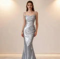 Sparkling Glitter Mermaid Cowl Neckline Sleeveless Lace-Up Floor-Length Prom Dress