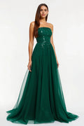 Special Occasion Sophisticated Graceful Elegant Emerald Green Tulle A-Line Strapless Sleeveless Prom Dress