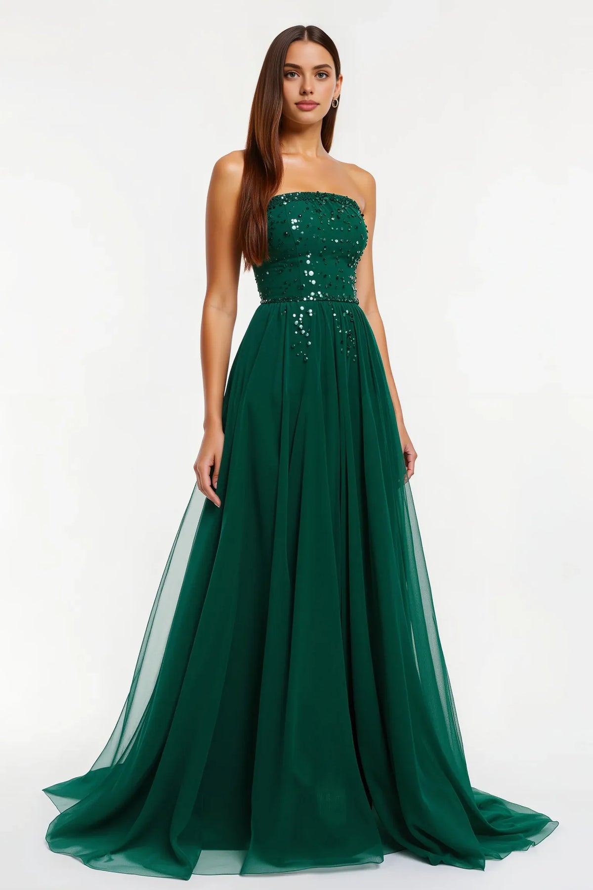 Special Occasion Sophisticated Graceful Elegant Emerald Green Tulle A-Line Strapless Sleeveless Prom Dress