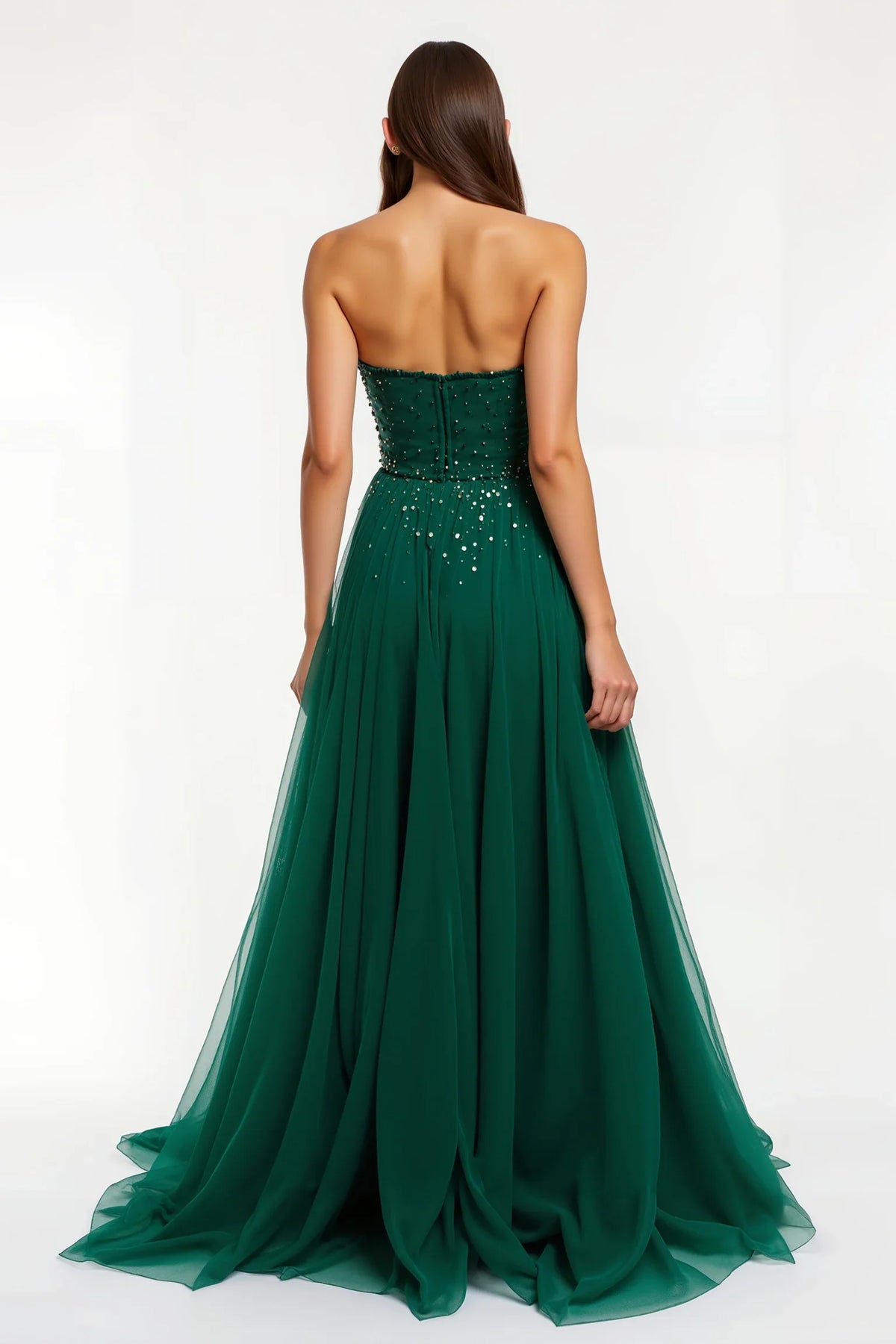 Special Occasion Sophisticated Graceful Elegant Emerald Green Tulle A-Line Strapless Sleeveless Prom Dress