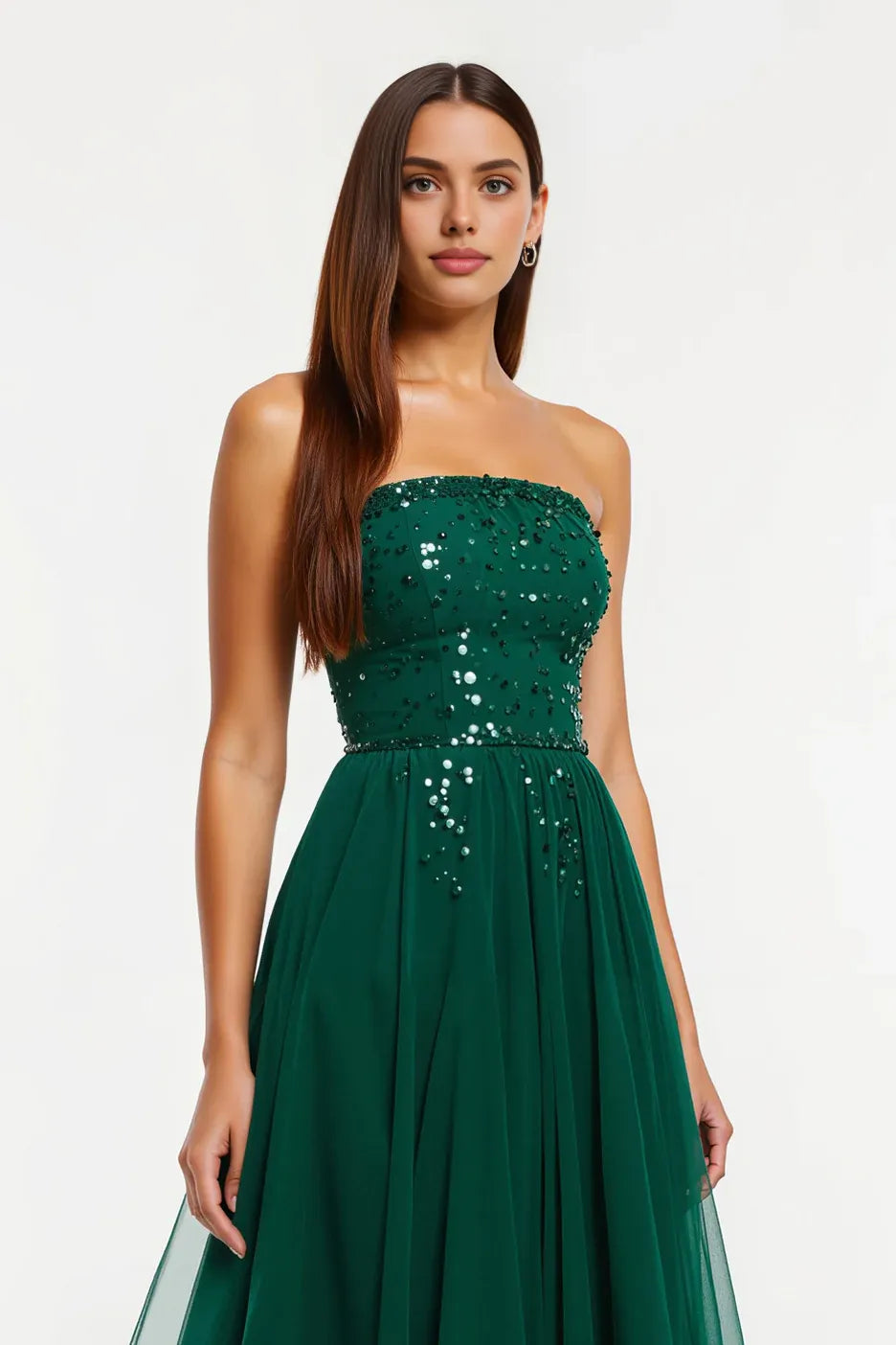 Special Occasion Sophisticated Graceful Elegant Emerald Green Tulle A-Line Strapless Sleeveless Prom Dress