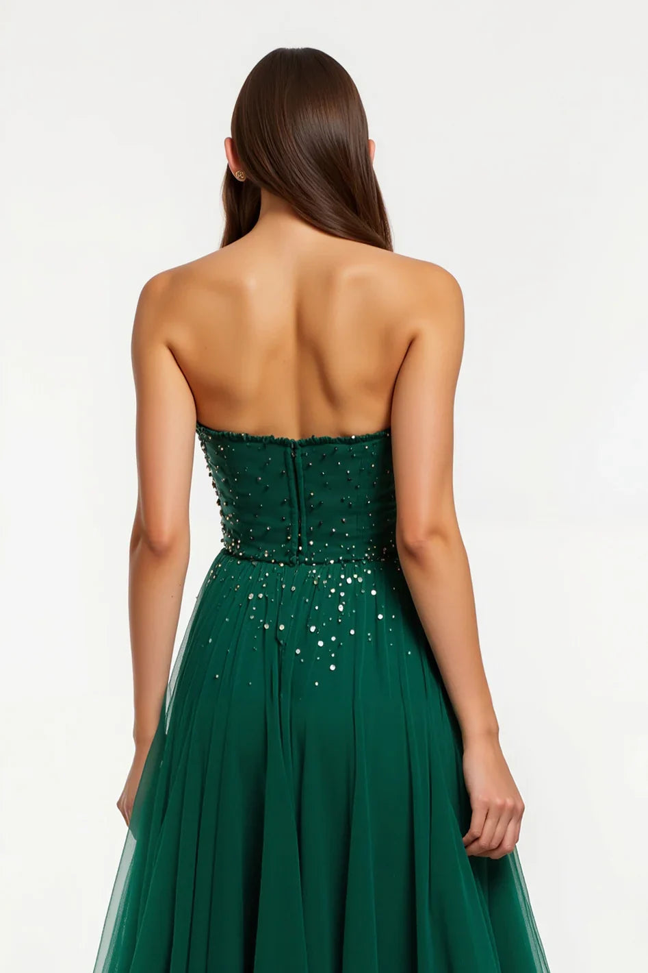 Special Occasion Sophisticated Graceful Elegant Emerald Green Tulle A-Line Strapless Sleeveless Prom Dress