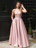 Sparkly A-line Square-neck Sleeveless Beaded Blush Floor-length Prom Dress