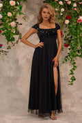 Sophisticated Graceful Stylish Refined Elegant Black Sequins Square Neck Floor-Length Prom Dress