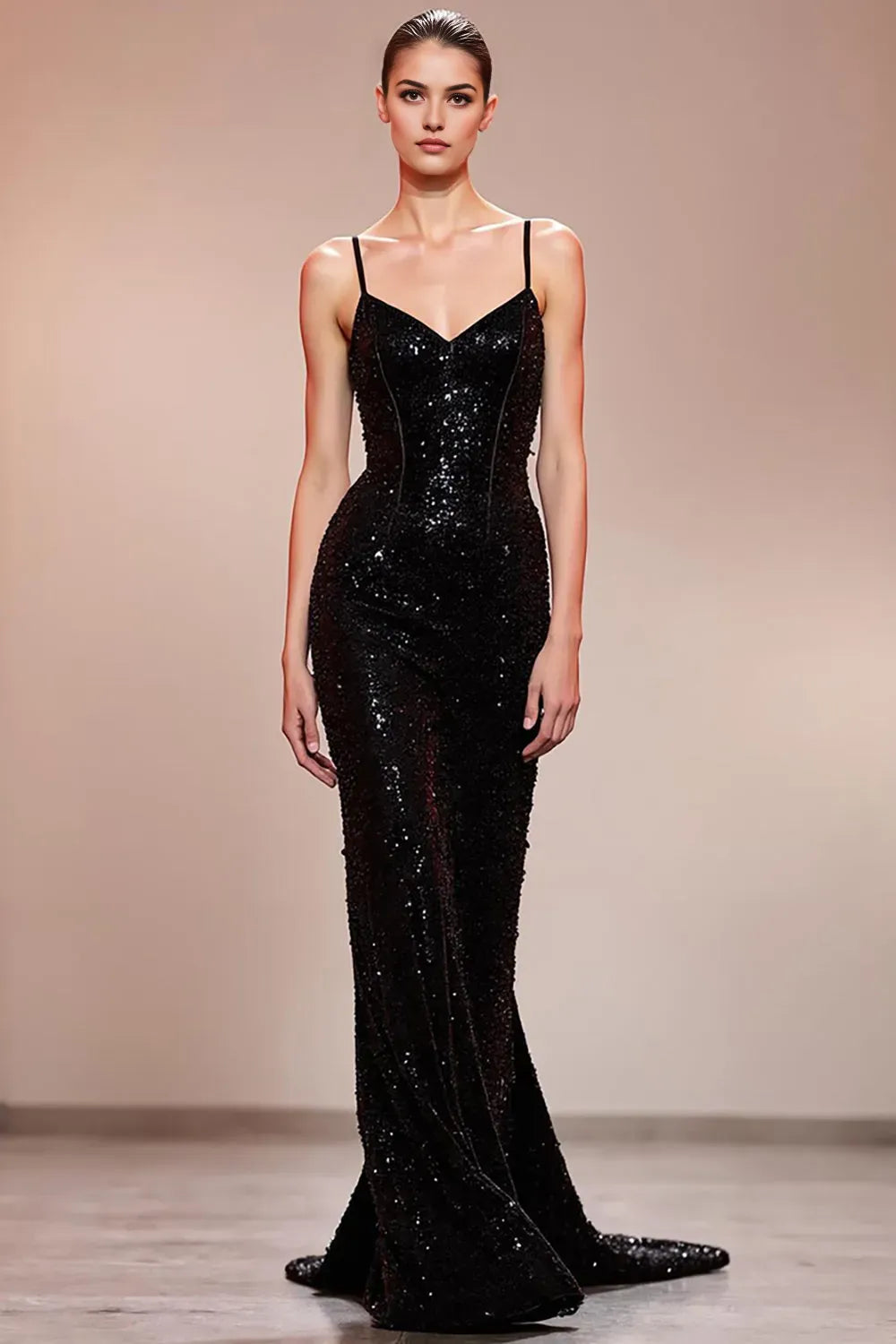 Black Sparkly Mermaid Corset Long Evening Dress