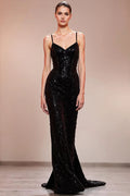 Black Sparkly Mermaid Corset Long Evening Dress