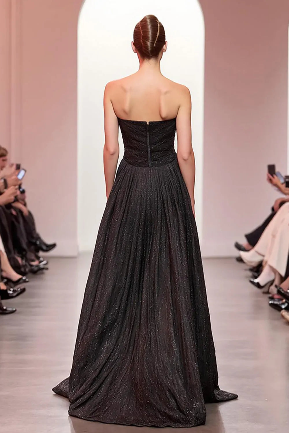 Black Sparkly Strapless Long A Line Evening Dress