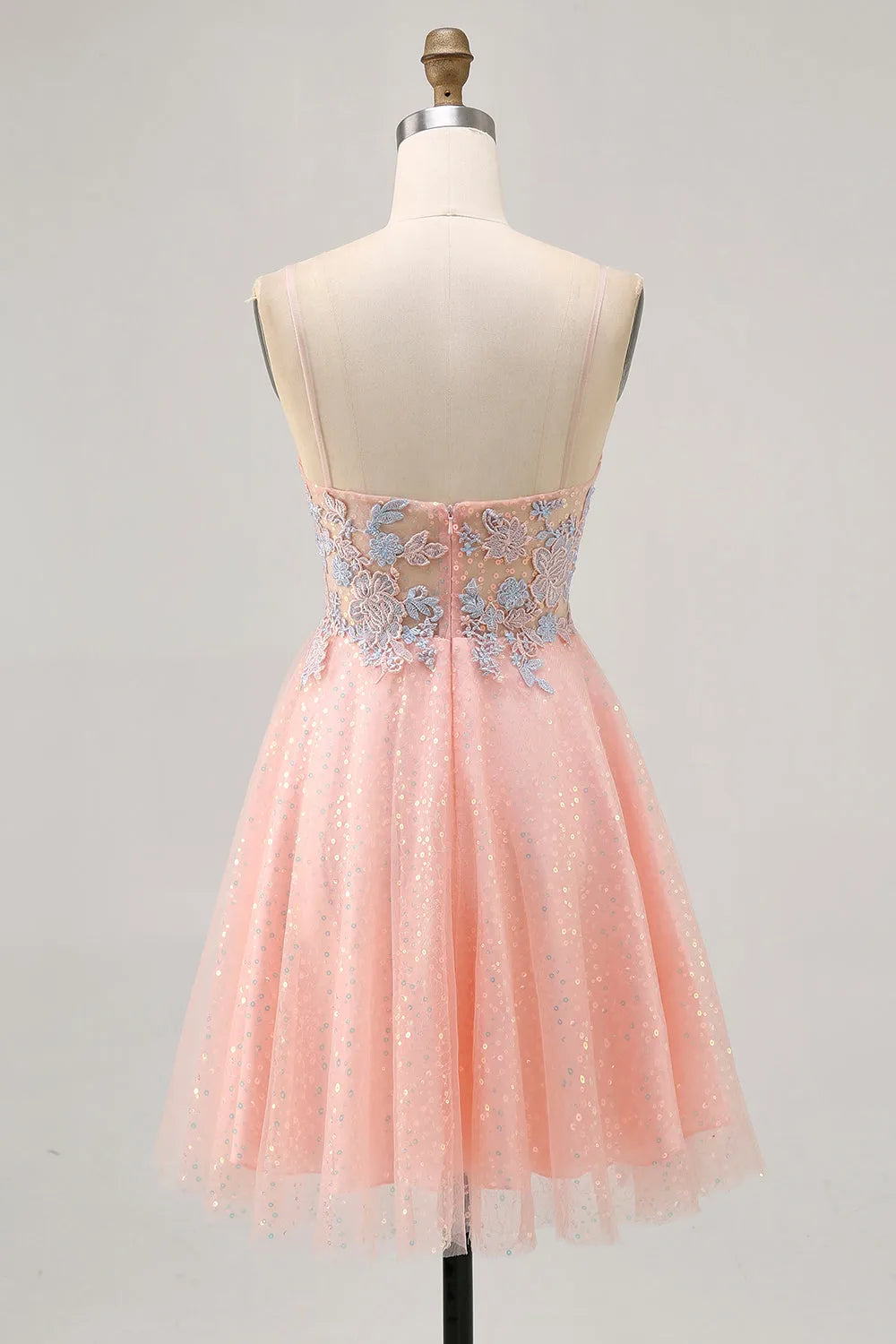 Blue Sparkly Blush and Short Homecoming Dress with Sequins
