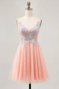 Blue Sparkly Blush and Short Homecoming Dress with Sequins