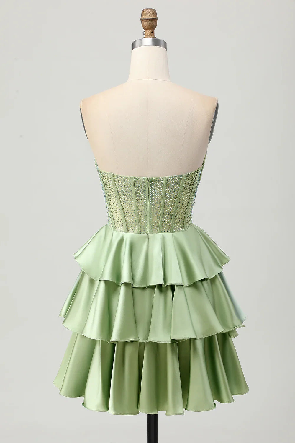 Green Sparkly Corset Short Strapless Homecoming Dress with Beading