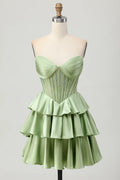 Green Sparkly Corset Short Strapless Homecoming Dress with Beading