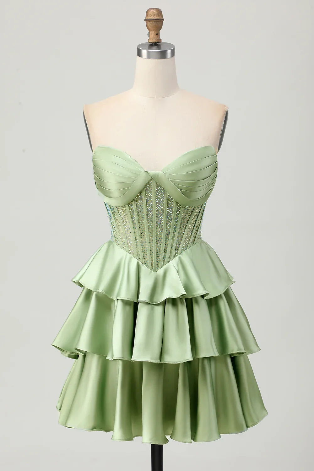 Green Sparkly Corset Short Strapless Homecoming Dress with Beading