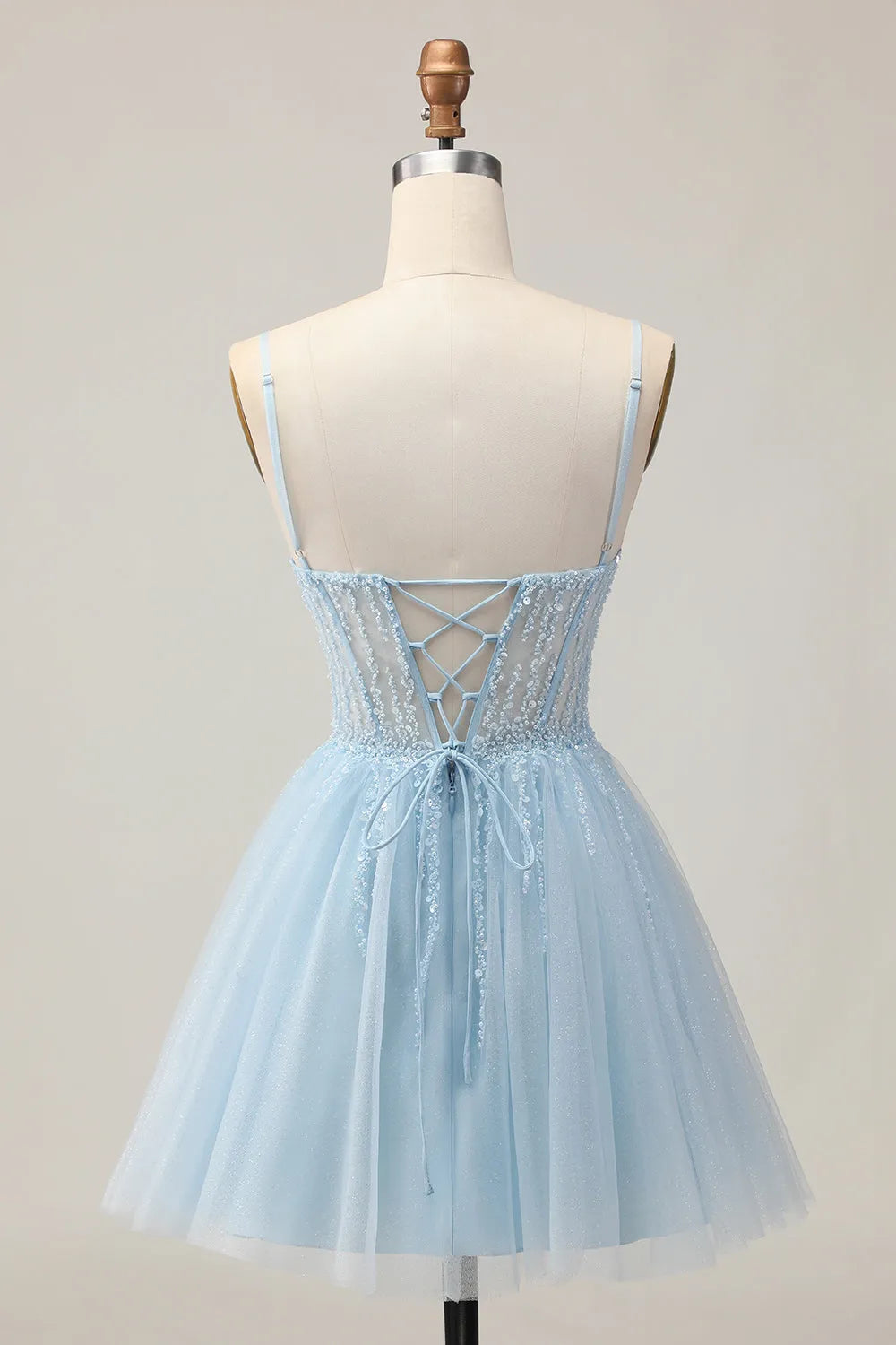 Light Blue Sparkly Light Corset A Line Short Homecoming Dress with Beading