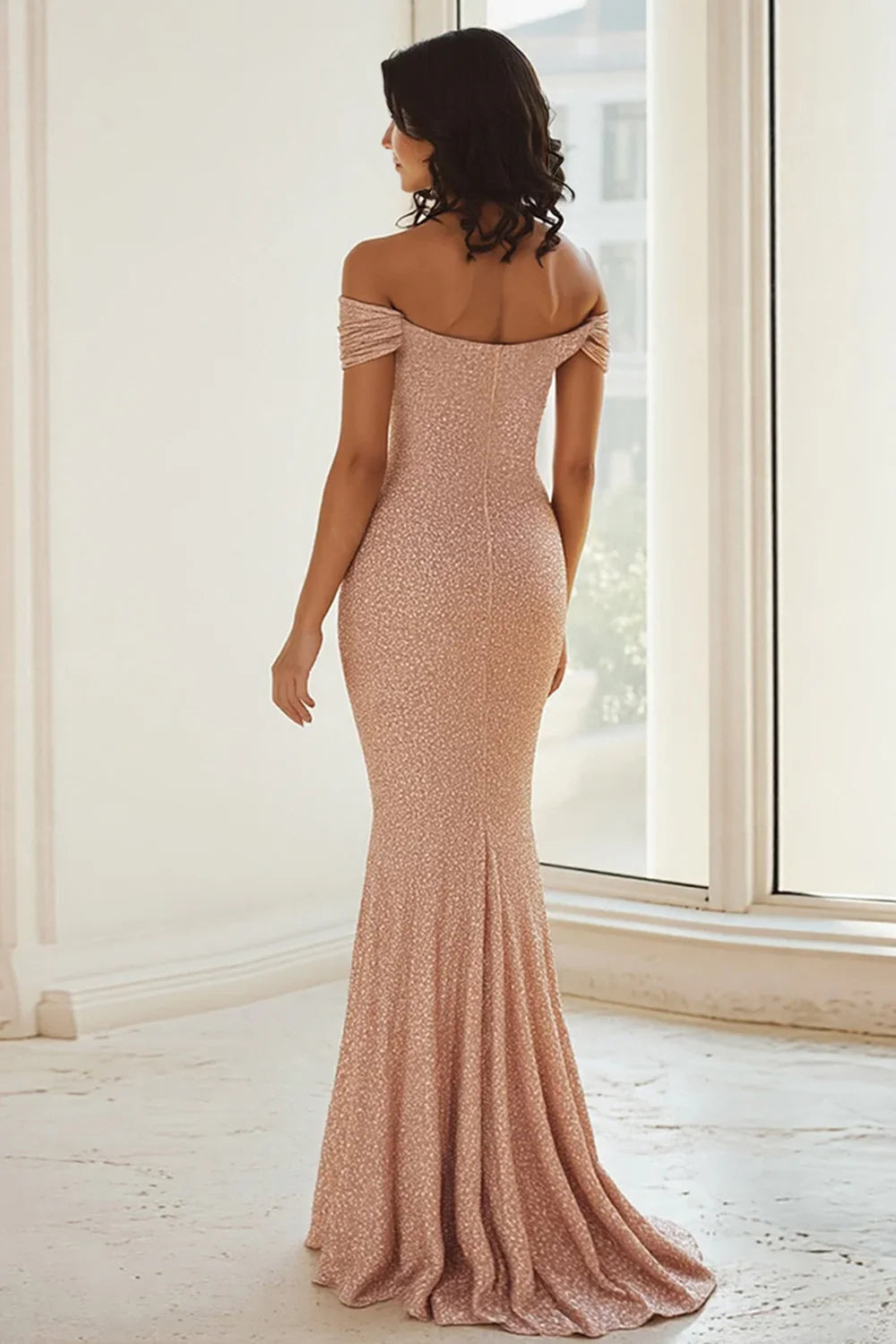 Beautiful Timeless Elegant Rose Gold Glitter Mermaid Mother of the Bride Dress