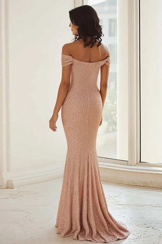 Beautiful Timeless Elegant Rose Gold Glitter Mermaid Mother of the Bride Dress