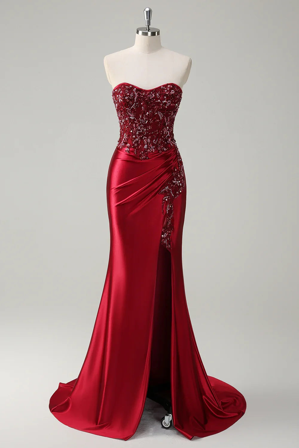 Special Occasion Sophisticated Graceful Stylish Refined Elegant Burgundy Satin Mermaid Sleeveless Prom Dress