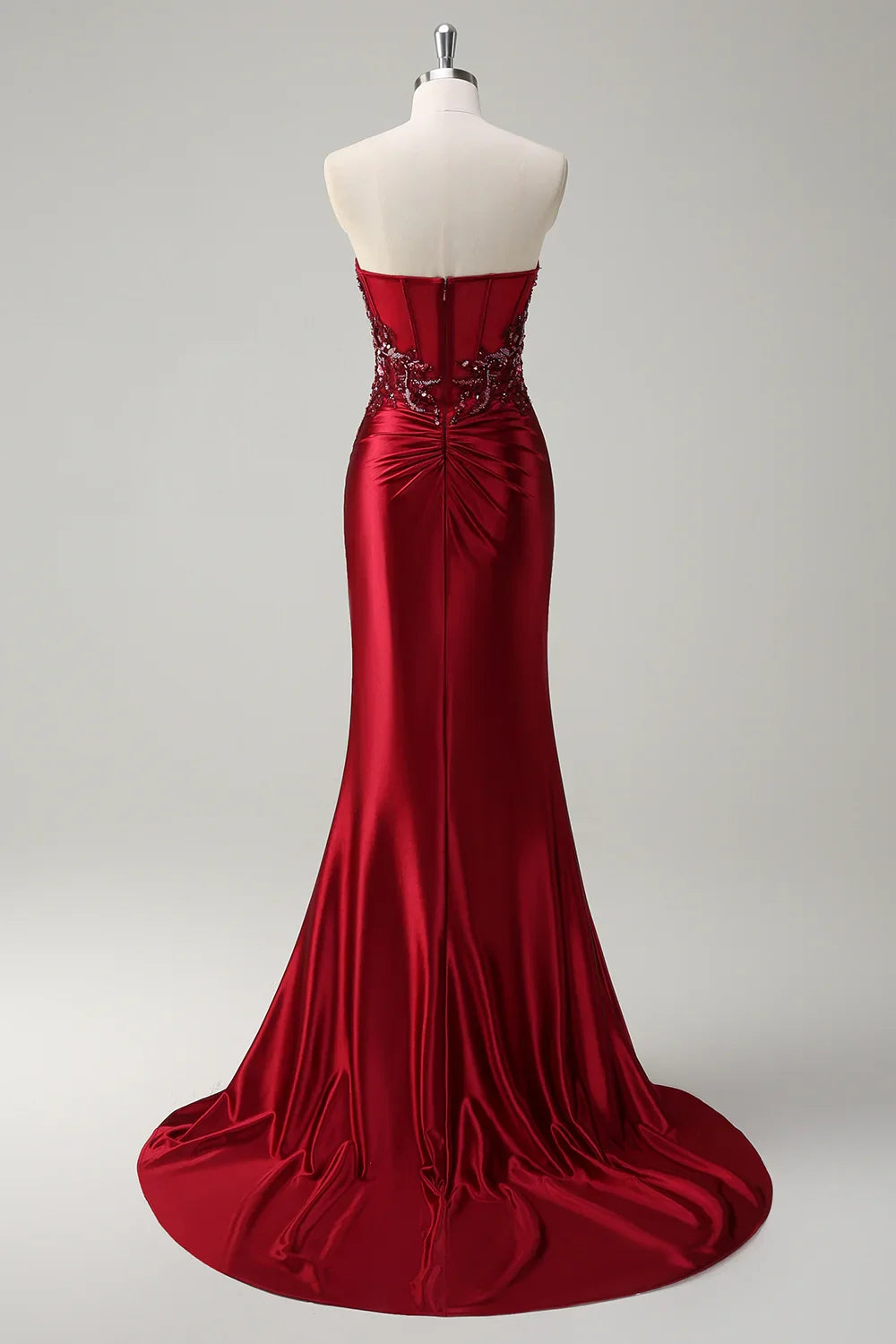Special Occasion Sophisticated Graceful Stylish Refined Elegant Burgundy Satin Mermaid Sleeveless Prom Dress