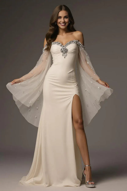 Sophisticated Graceful Stylish Refined Beautiful Elegant Ivory Satin Mermaid Backless Prom Dress