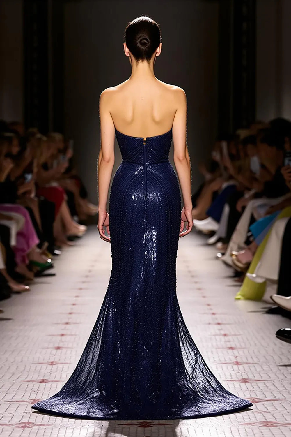 Navy Sparkly Sweetheart Mermaid Long Evening Dress