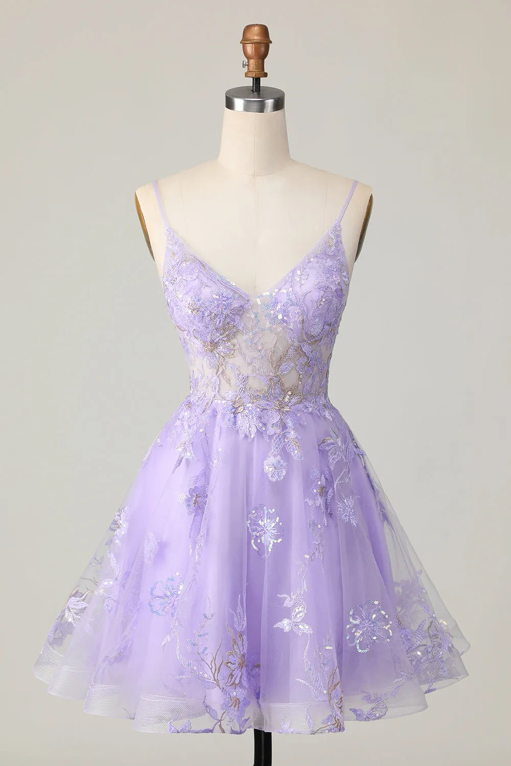 Purple Sparkly Floral A Line Short Homecoming Dress with Appliques