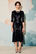 Beautiful Timeless Special Occasion Sophisticated Elegant Black Sequin Sheath Tea-Length Prom Dress