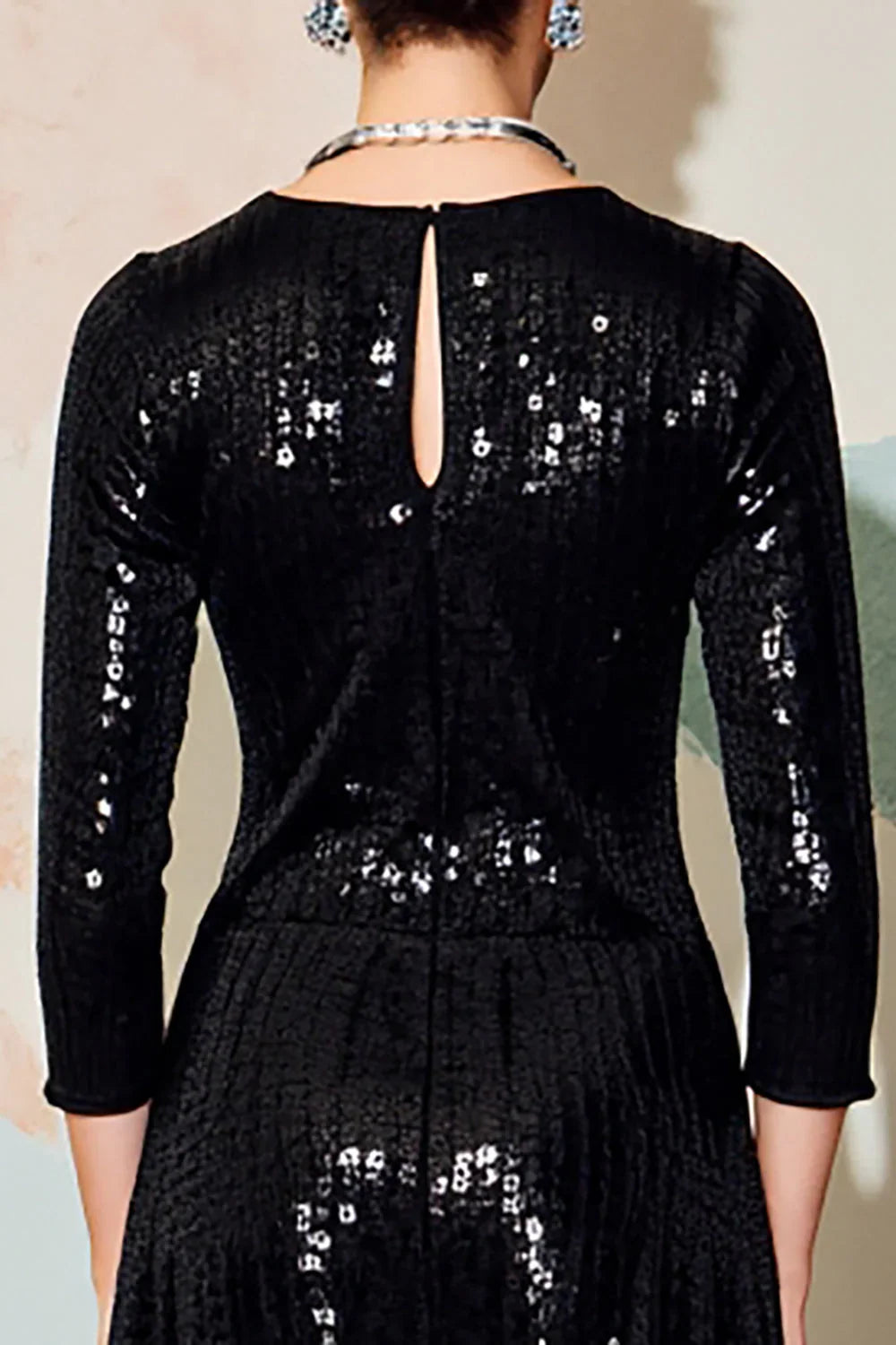 Beautiful Timeless Special Occasion Sophisticated Elegant Black Sequin Sheath Tea-Length Prom Dress