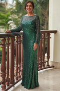 Green Sparkly Sheath Sequins Long Mother of the Bride Dress