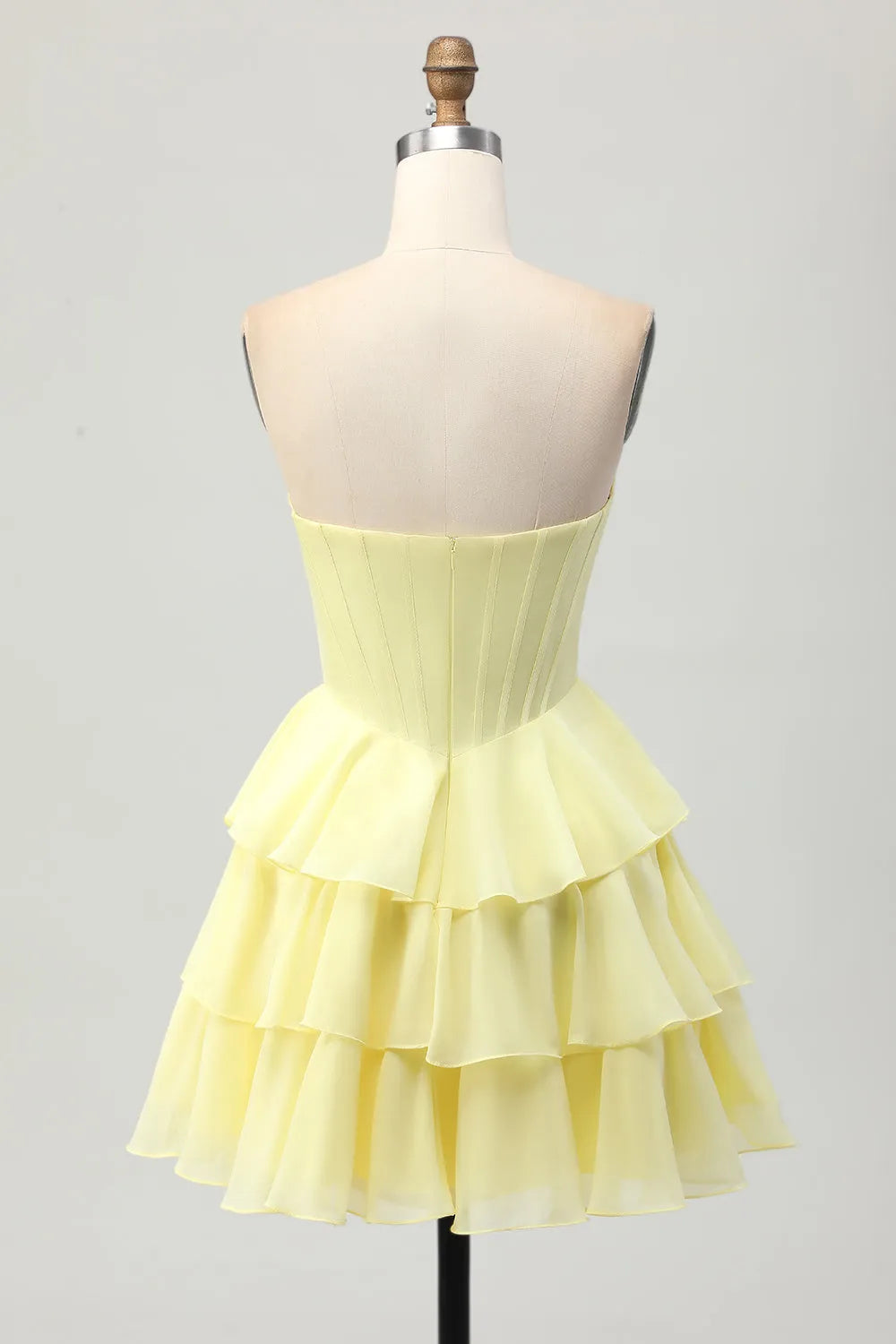 Yellow Sparkly Corset A Line Short Homecoming Dress with Beading
