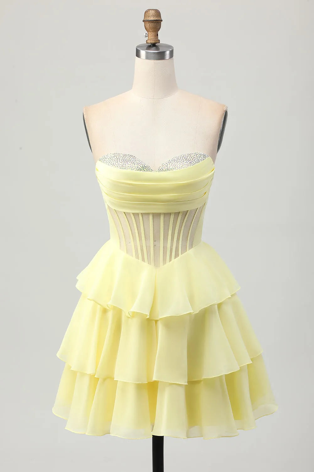 Yellow Sparkly Corset A Line Short Homecoming Dress with Beading