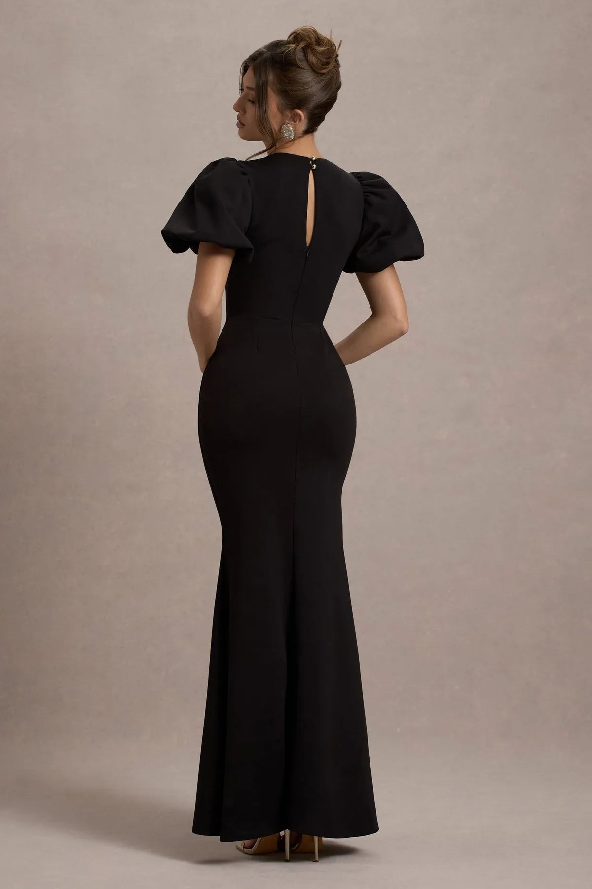 Black Statement Prom Dress Puff Sleeve High Side Slit Mermaid Silhouette for Unforgettable Formal Nights