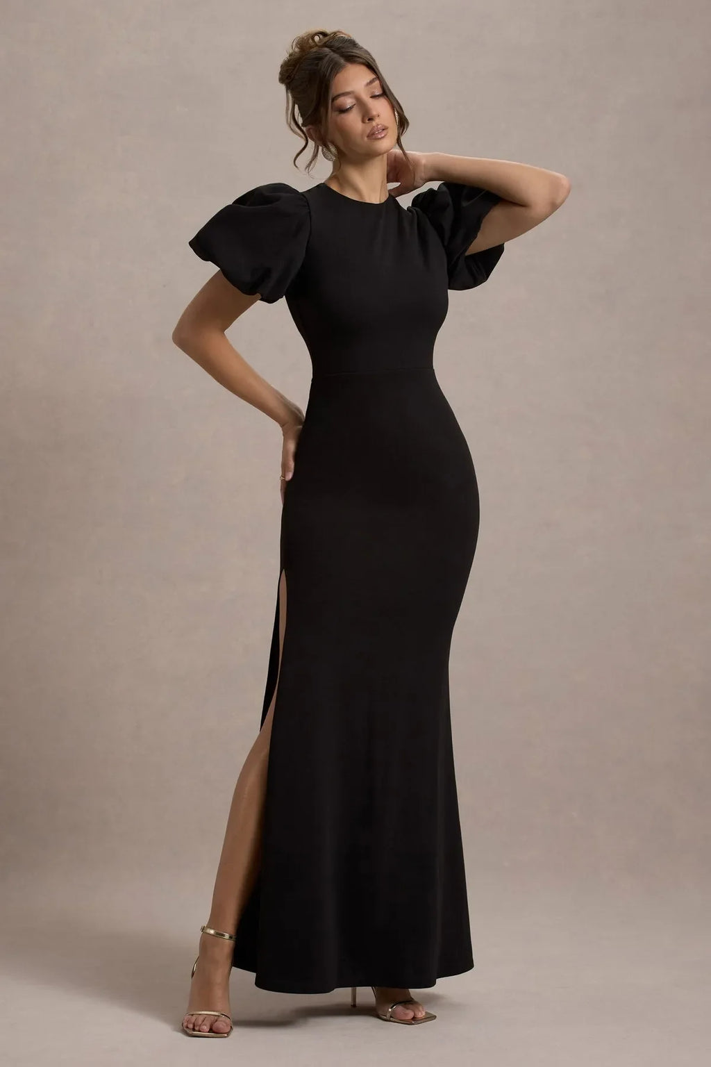 Black Statement Prom Dress Puff Sleeve High Side Slit Mermaid Silhouette for Unforgettable Formal Nights