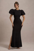 Black Statement Prom Dress Puff Sleeve High Side Slit Mermaid Silhouette for Unforgettable Formal Nights