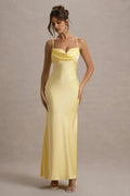 Statement Lemon Prom Dresses Cowl Neck Spaghetti Straps Sophistication for Unforgettable Formal Nights