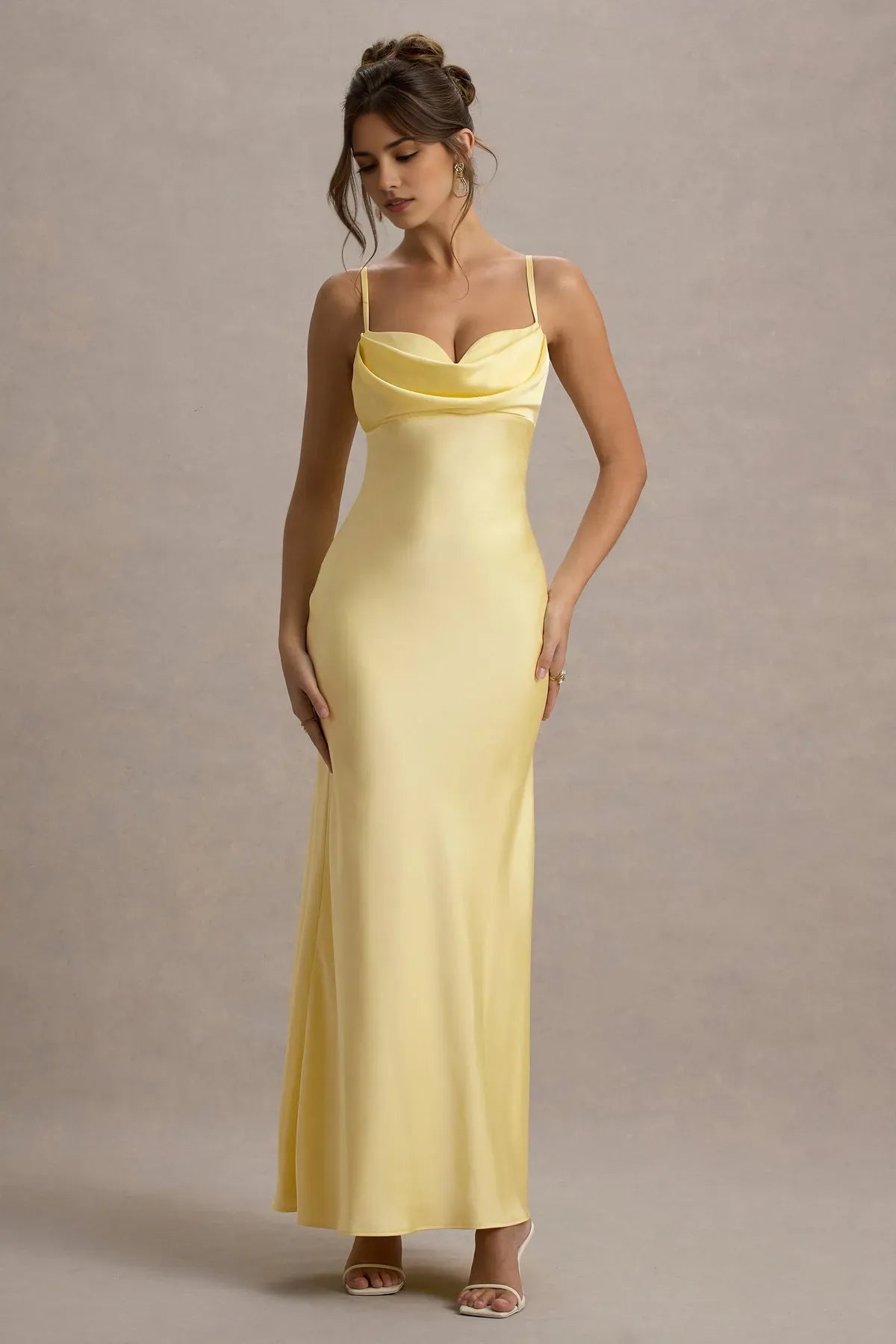 Statement Lemon Prom Dresses Cowl Neck Spaghetti Straps Sophistication for Unforgettable Formal Nights