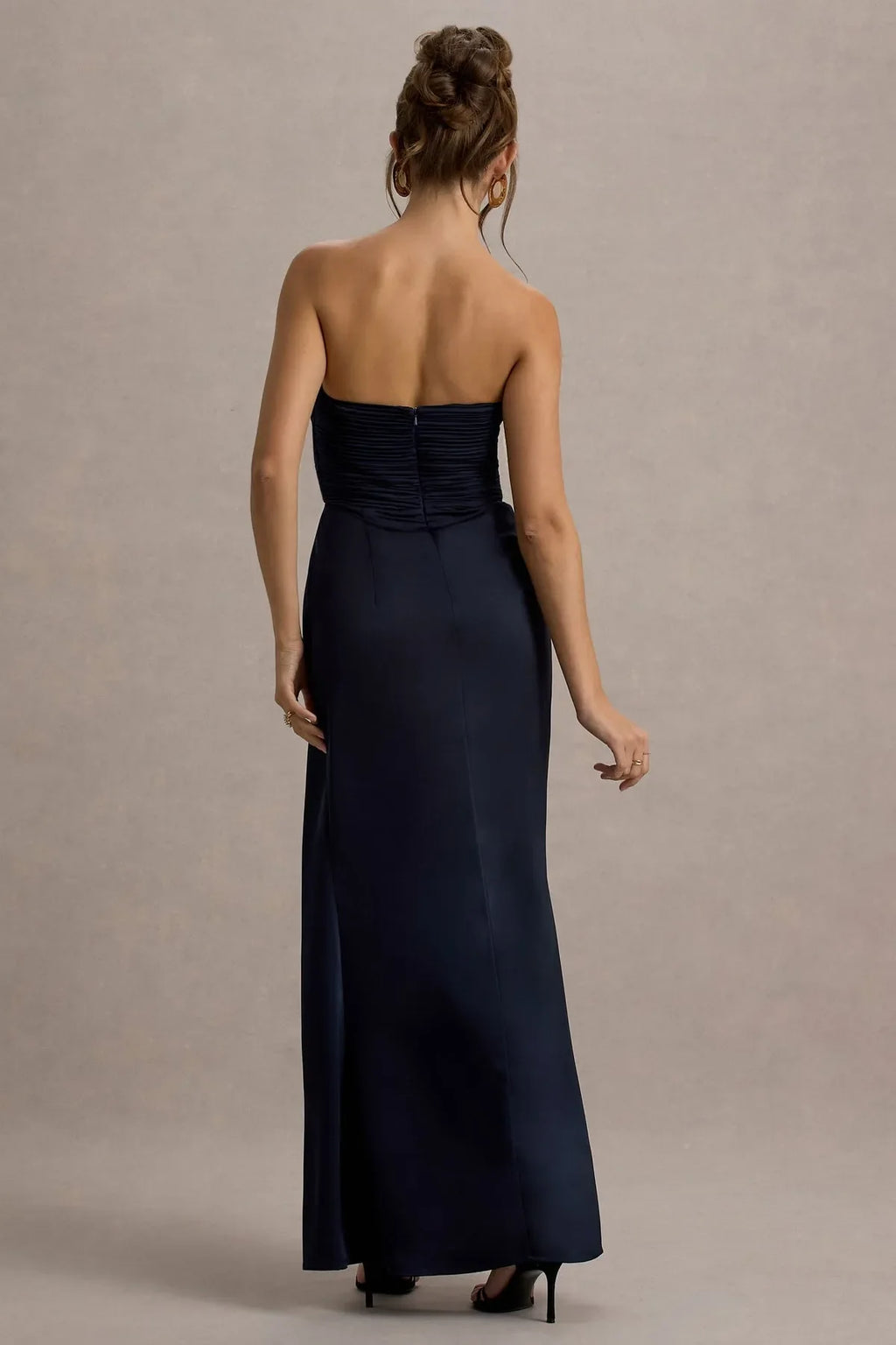 Navy Blue Statement Strapless Prom Dresses Ruched Sweetheart Neckline Draped Side Slit to Stand Out at Black - Tie Events
