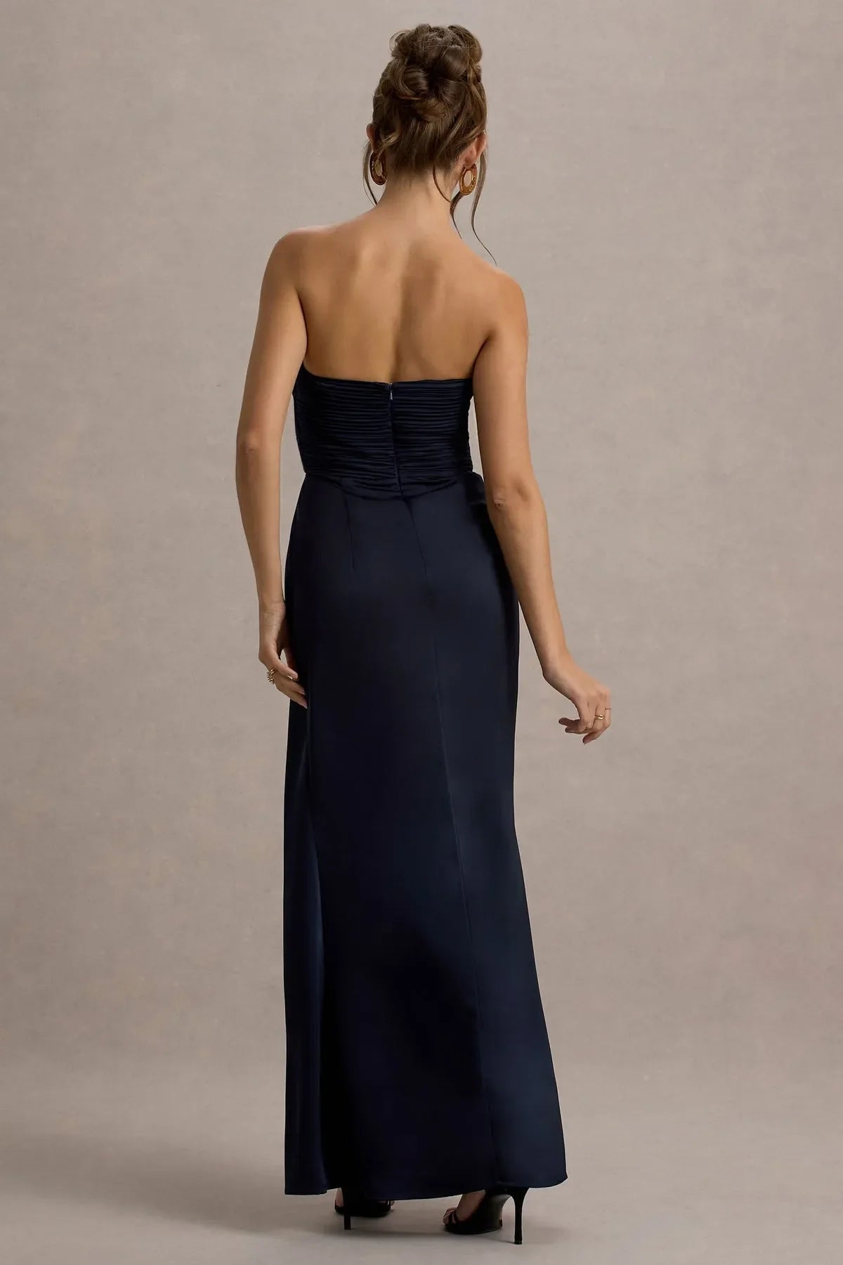 Navy Blue Statement Strapless Prom Dresses Ruched Sweetheart Neckline Draped Side Slit to Stand Out at Black - Tie Events