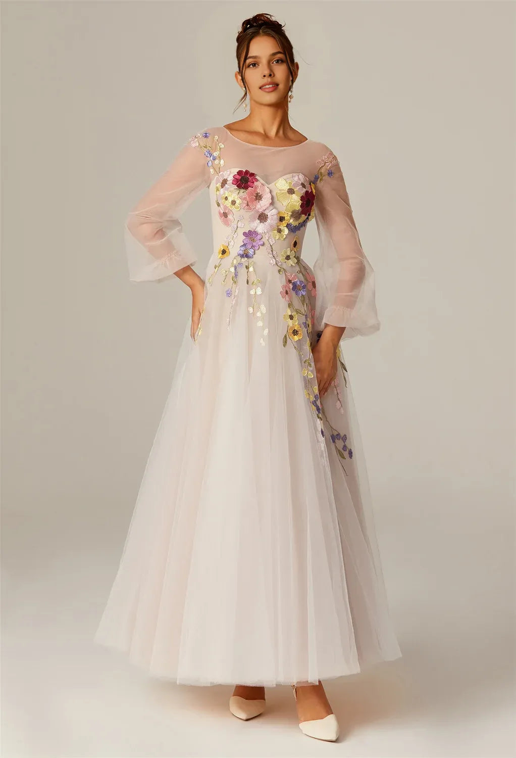 Special Occasion Sophisticated Graceful Elegant Tulle A-Line Long Sleeve Long Prom Dress