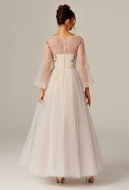 Special Occasion Sophisticated Graceful Elegant Tulle A-Line Long Sleeve Long Prom Dress