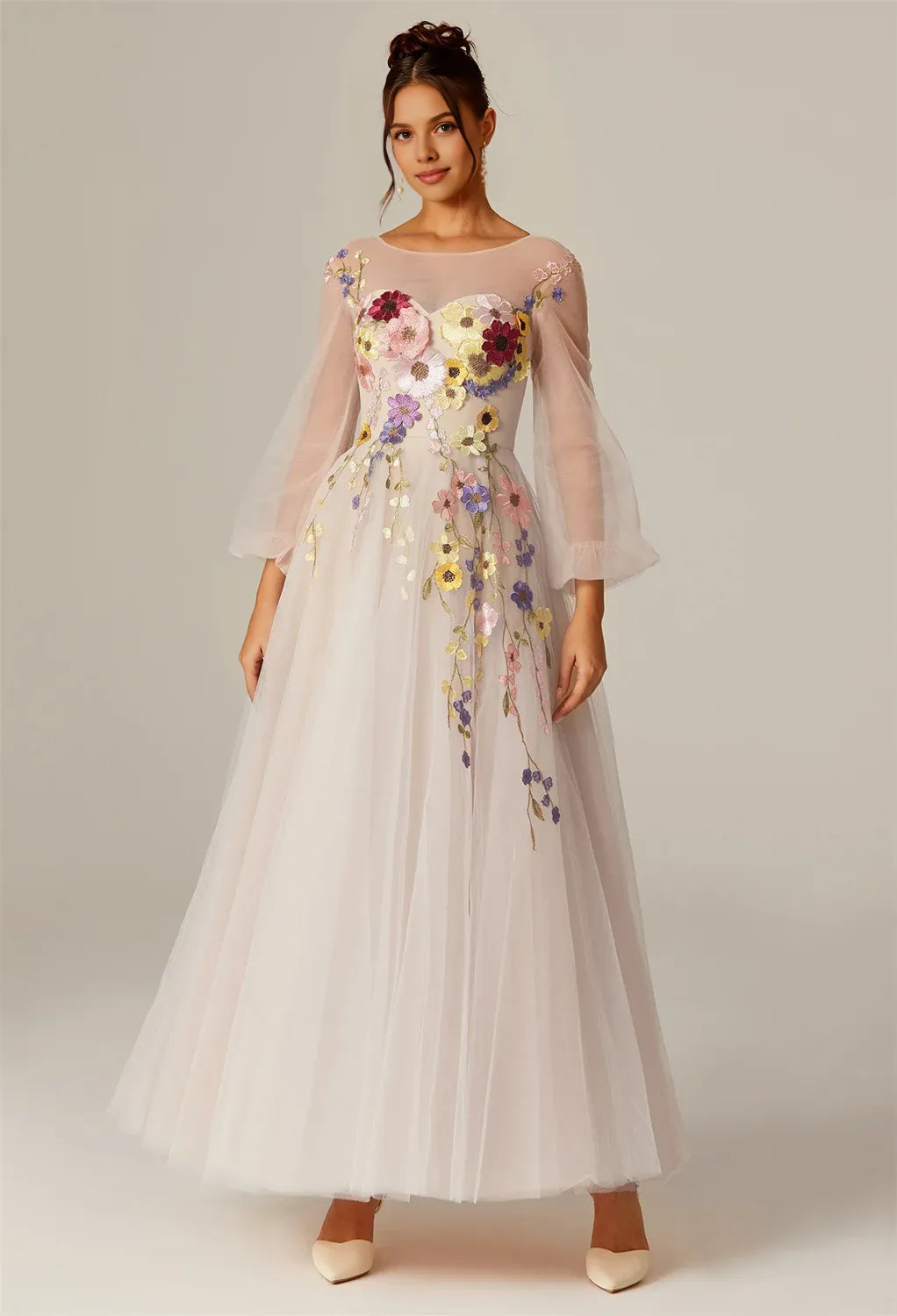 Special Occasion Sophisticated Graceful Elegant Tulle A-Line Long Sleeve Long Prom Dress