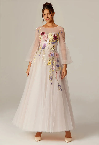 Special Occasion Sophisticated Graceful Elegant Tulle A-Line Long Sleeve Long Prom Dress