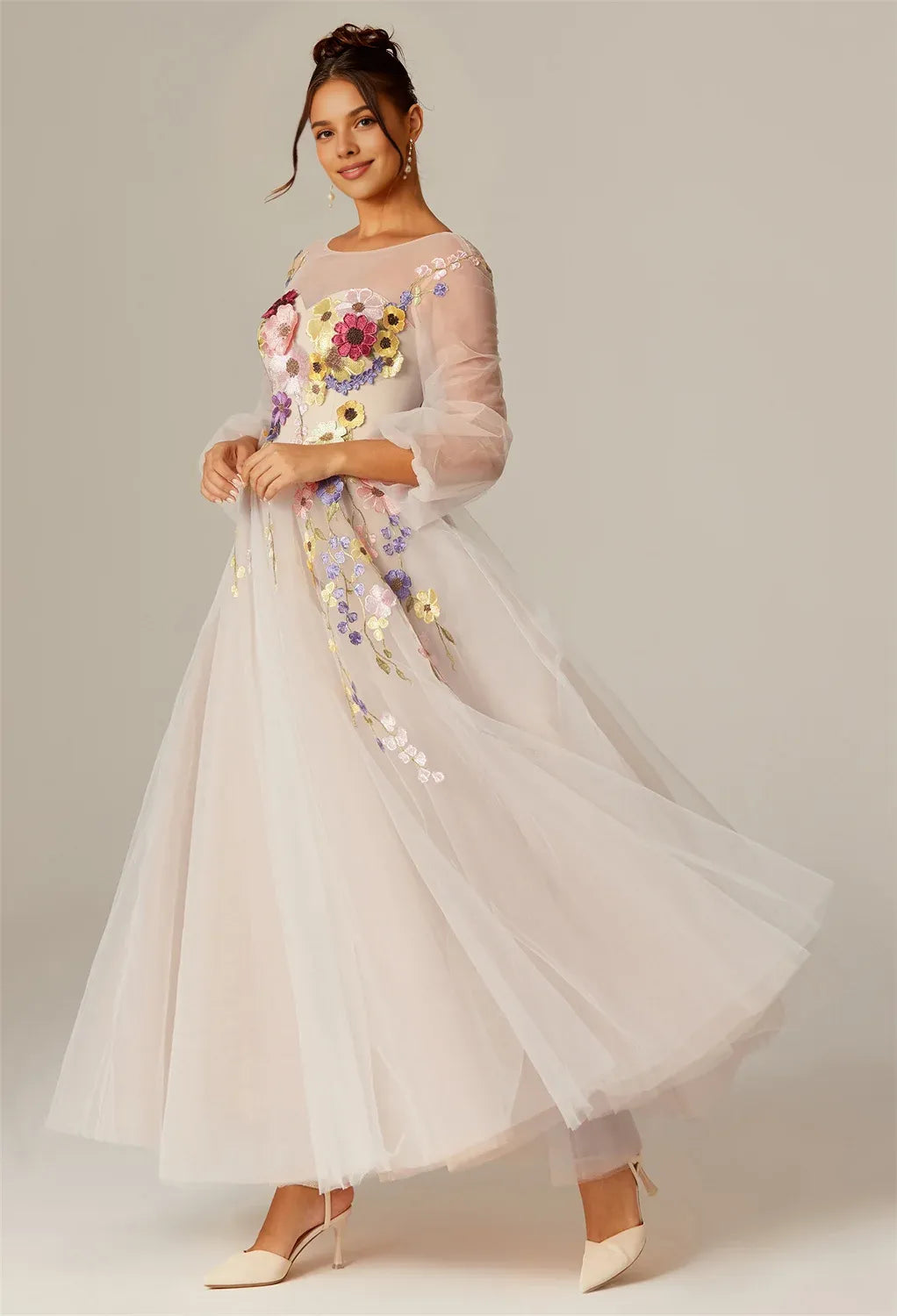 Special Occasion Sophisticated Graceful Elegant Tulle A-Line Long Sleeve Long Prom Dress
